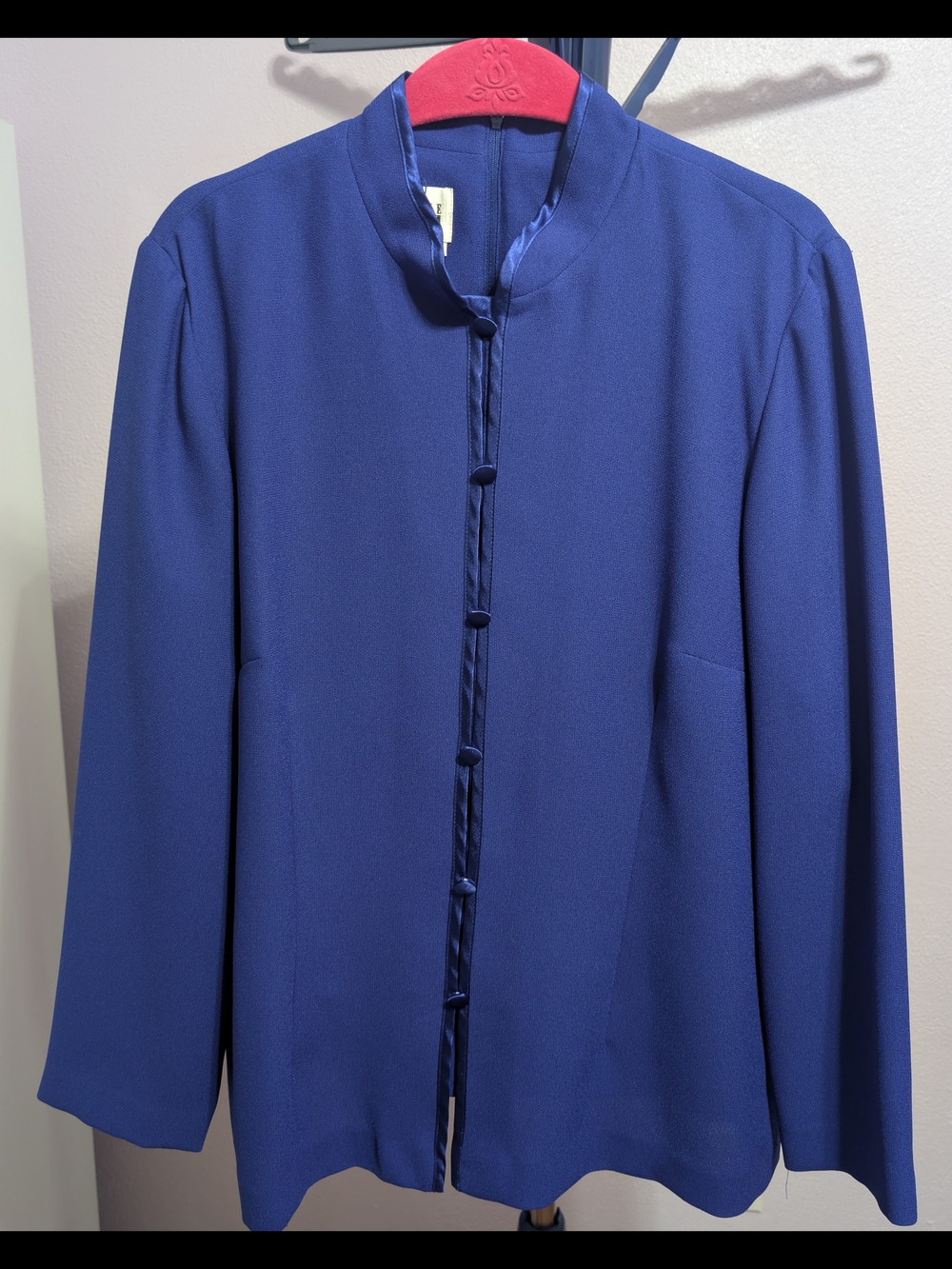 Women’s Mandarin Collar Button-Front Blazer — Blue